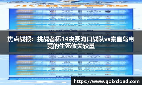 焦点战报：挑战者杯14决赛海口战队vs秦皇岛电竞的生死攸关较量